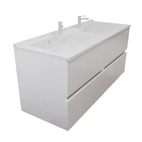 Meuble Double Vasque 140 Cm Rosaly Inox- Blanc- Plan Vasque En