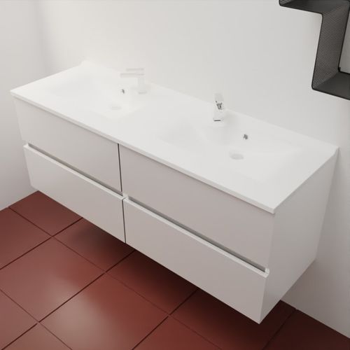 Meuble Double Vasque 140 Cm Rosaly Inox- Blanc- Plan Vasque En
