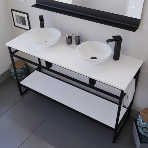 Meuble Structura 140 Cm Avec Deux Vasques à Poser Et Miroir LED Etal - Blanc