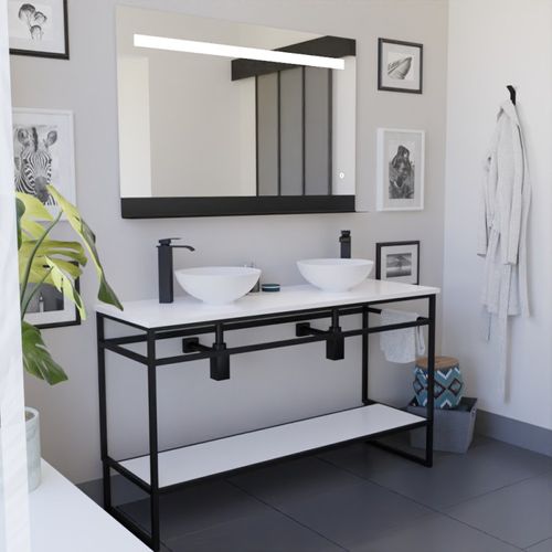 Meuble Structura 140 Cm Avec Deux Vasques à Poser Et Miroir LED Etal - Blanc