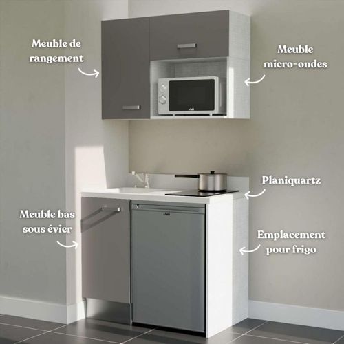 Kitchenette K00 - Gris - Plan Monobloc Snova évier à Gauche