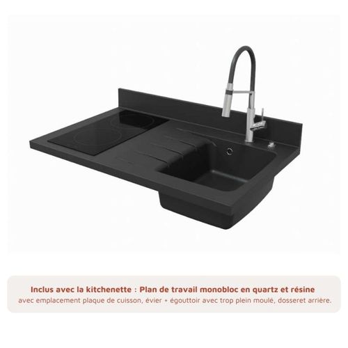 Kitchenette K00 - Gris - Plan Monobloc Nero évier À Droite
