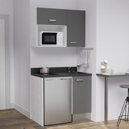 Kitchenette K00 - Gris - Plan Monobloc Nero évier À Droite
