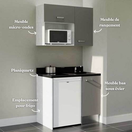 Kitchenette K00 - Gris - Plan Monobloc Nero évier À Droite