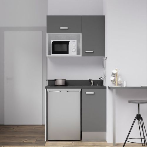 Kitchenette K00 - Gris - Plan Monobloc Nero évier À Droite