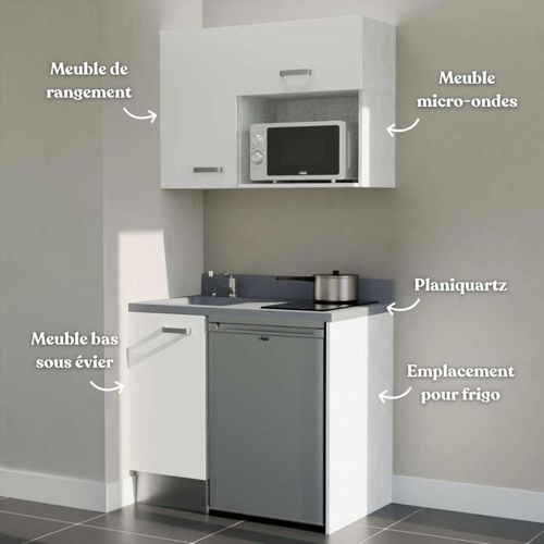 Kitchenette K00 - Blanc - Plan Monobloc Cromo évier à Gauche