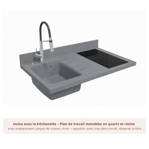Kitchenette K00 - Blanc - Plan Monobloc Cromo évier à Gauche