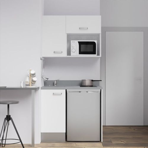 Kitchenette K00 - Blanc - Plan Monobloc Cromo évier à Gauche