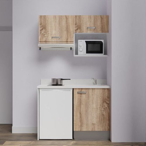 Kitchenette K02l - 120 Cm Avec Plan Monobloc, Emplacement  Bois - Snova - Évier à Droite