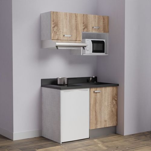 Kitchenette K02 - Bois - Plan Monobloc Nero évier à Droite