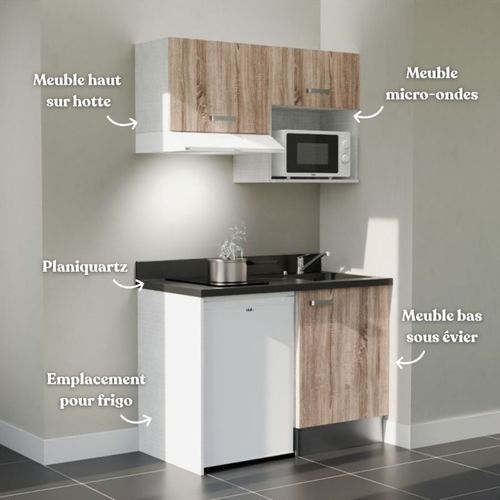 Kitchenette K02 - Bois - Plan Monobloc Nero évier à Droite