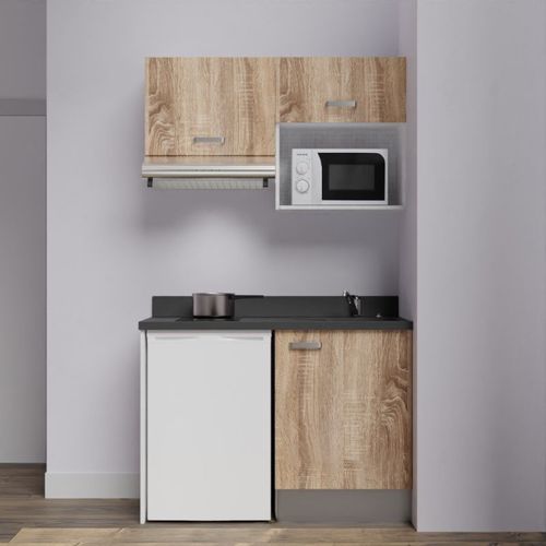 Kitchenette K02 - Bois - Plan Monobloc Nero évier à Droite