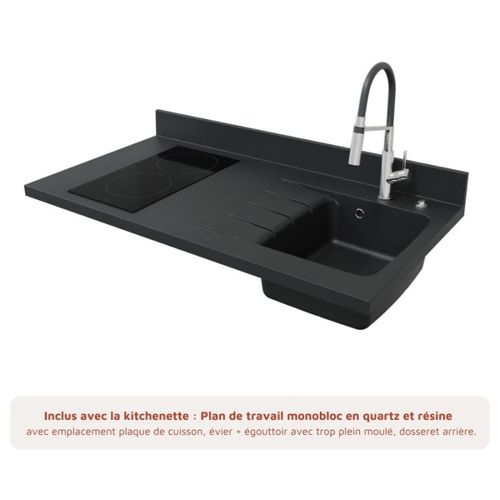 Kitchenette K02 - Blanc - Plan Monobloc Nero évier À Droite