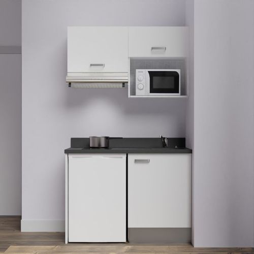 Kitchenette K02 - Blanc - Plan Monobloc Nero évier À Droite