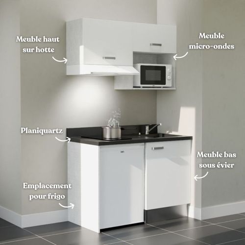 Kitchenette K02 - Blanc - Plan Monobloc Nero évier À Droite