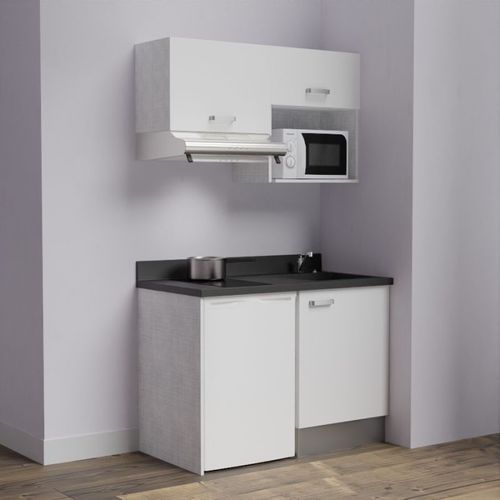 Kitchenette K02 - Blanc - Plan Monobloc Nero évier À Droite
