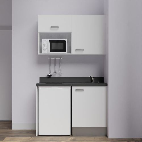 Kitchenette K07 - Blanc - Plan Monobloc Nero évier À Droite