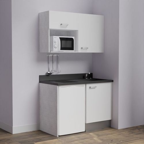 Kitchenette K07 - Blanc - Plan Monobloc Nero évier À Droite