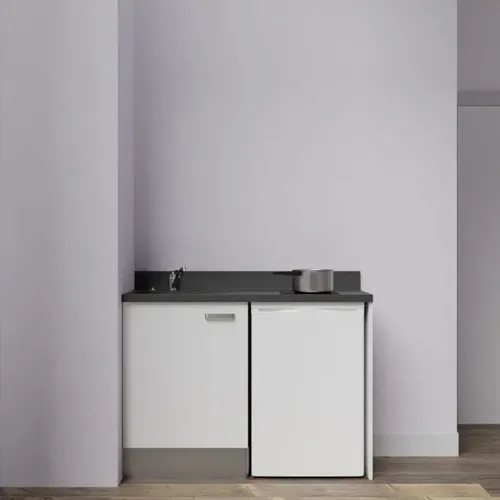 Kitchenette K08 - Blanc - Plan Monobloc Nero évier à Gauche