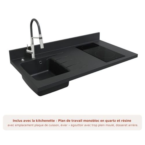 Kitchenette K08 - Blanc - Plan Monobloc Nero évier à Gauche