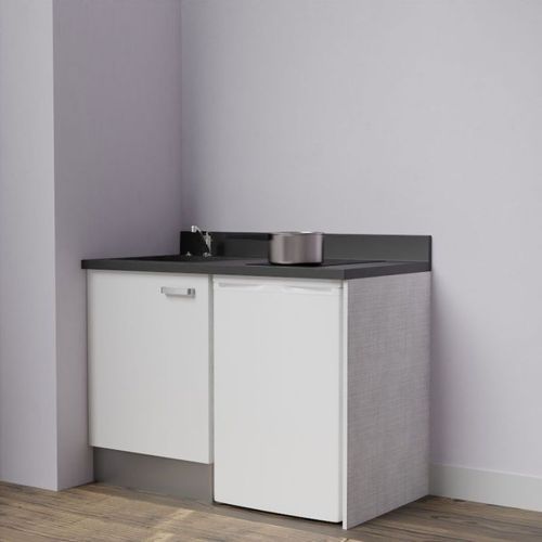 Kitchenette K08 - Blanc - Plan Monobloc Nero évier à Gauche