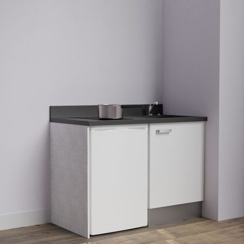 Kitchenette K08 - Blanc - Plan Monobloc Nero évier à Droite