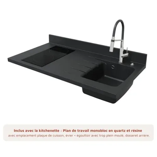 Kitchenette K08 - Blanc - Plan Monobloc Nero évier à Droite
