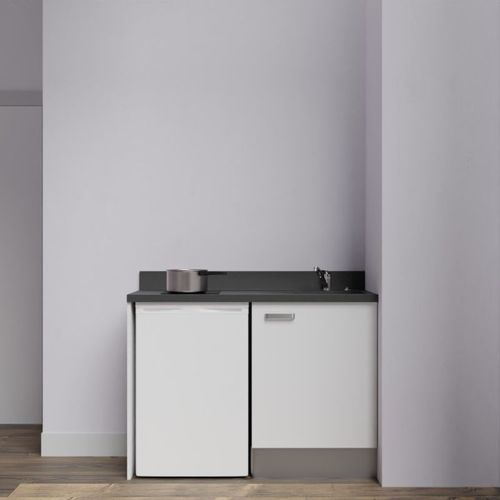Kitchenette K08 - Blanc - Plan Monobloc Nero évier à Droite