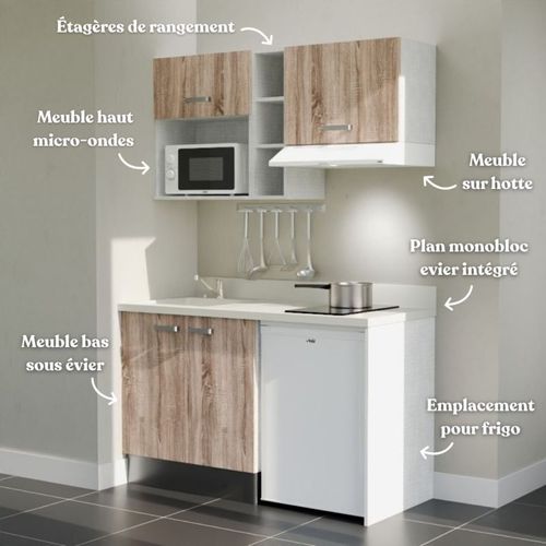 Kitchenette K13 - Bois - Plan Monobloc Snova évier à Gauche