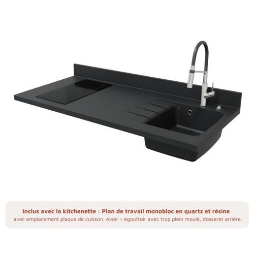 Kitchenette K13 - Blanc - Plan Monobloc Nero évier à Droite