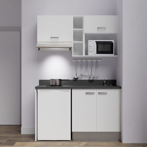 Kitchenette K13 - Blanc - Plan Monobloc Nero évier à Droite