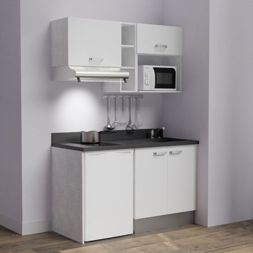 Kitchenette K13 - Blanc - Plan Monobloc Nero évier à Droite