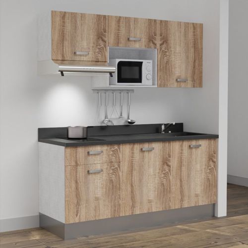 Kitchenette K30 - Bois - Plan Monobloc Nero évier à Droite