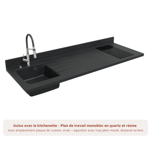 Kitchenette K30 - Blanc - Plan Monobloc Nero évier À Gauche