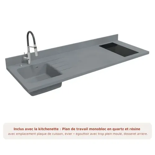 Kitchenette K55 - Bois - Plan Monobloc Cromo évier à Gauche