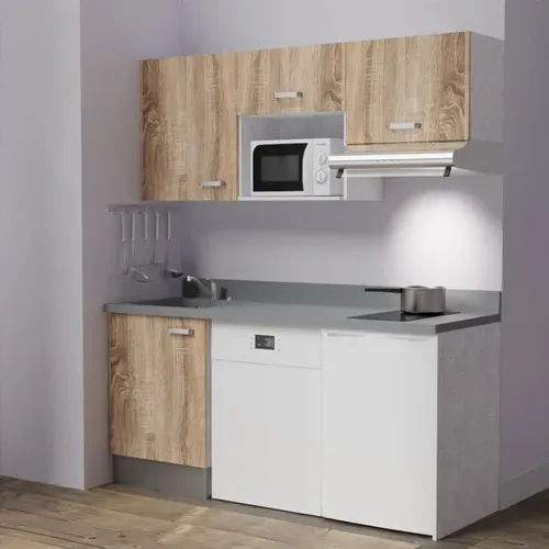 Kitchenette K55 - Bois - Plan Monobloc Cromo évier à Gauche