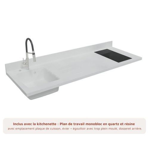 Kitchenette K55 - Blanc - Plan Monobloc Snova évier À Gauche
