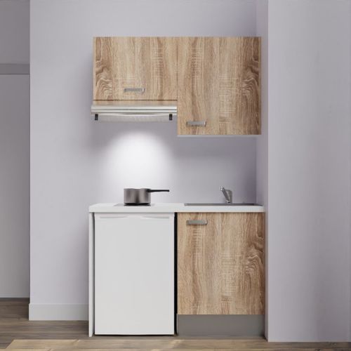 Kitchenette K01 - Bois - Plan Stratifié Blanc - Crédences : Non - Evier Gris