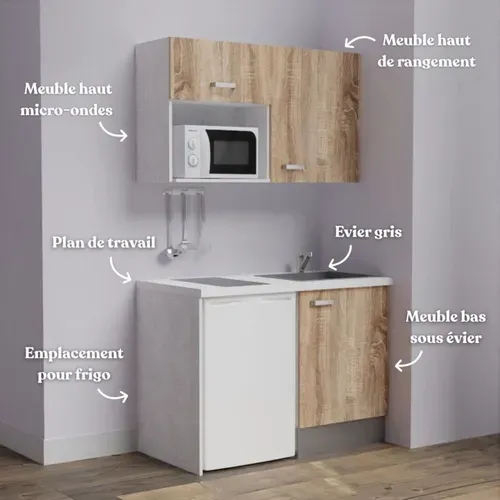 Kitchenette K07l-pt - 120 Cm Avec Plan De Travail Et évier