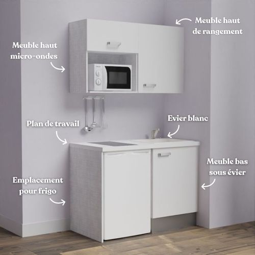 Kitchenette K07l-pt - 120 Cm Avec Plan De Travail Et évier