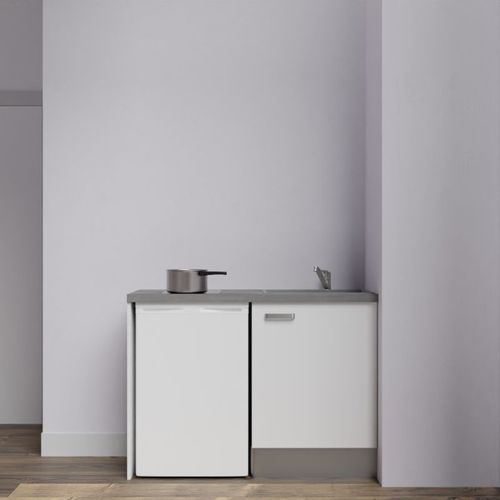 Kitchenette K08 - Blanc - Plan Stratifié Gris Béton - Crédences : Non - Evier Gris