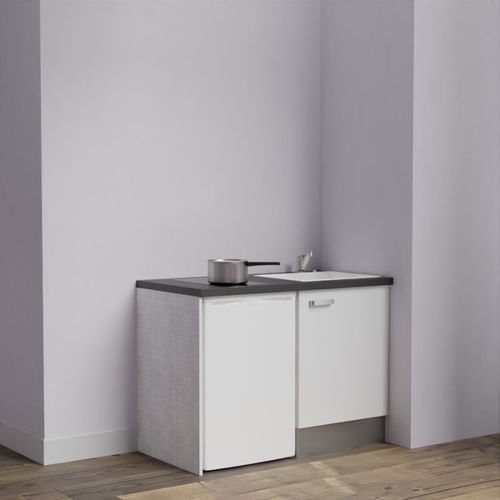 Kitchenette K08 - Blanc - Plan Stratifié Noir Texturé - Crédences : Non - Evier Blanc