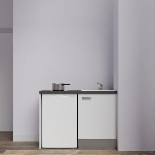 Kitchenette K08 - Blanc - Plan Stratifié Noir Texturé - Crédences : Non - Evier Blanc