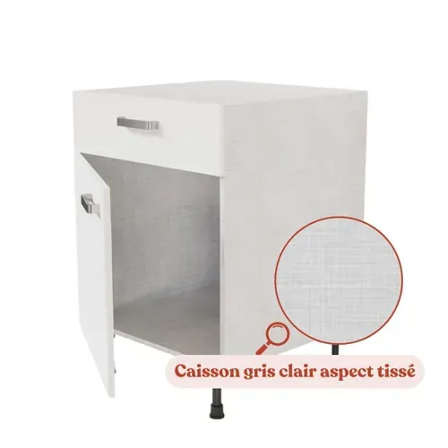 Meuble De Cuisine Bas - 1 Porte + 1 Tiroir - 60 Cm - Blanc