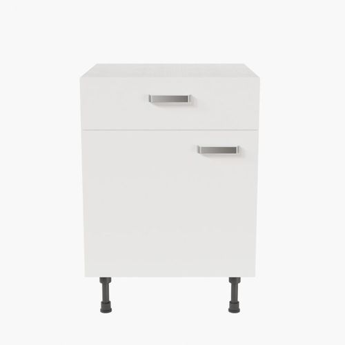 Meuble De Cuisine Bas - 1 Porte + 1 Tiroir - 60 Cm - Blanc