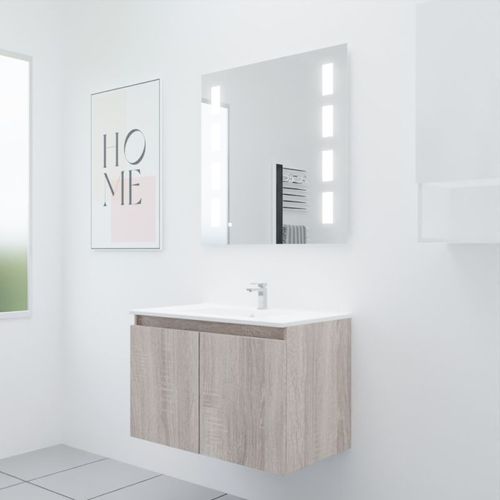 Meuble Proline 80 Cm Avec Plan Vasque Et Miroir Prestige- Bois- Résine