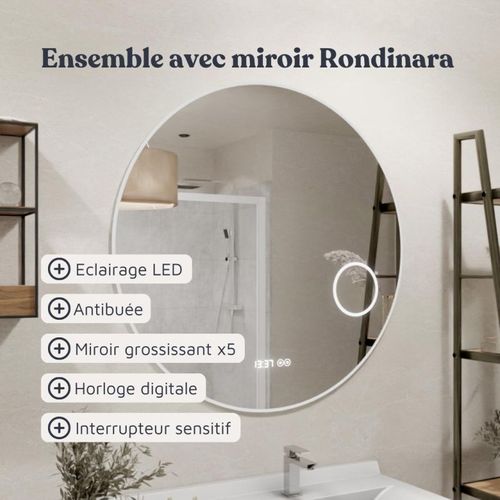 Meuble Salle De Bain Arlequin 70 Cm Avec Miroir Rondinara Blanc/Gris