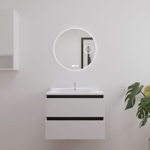 Meuble Salle De Bain Arlequin 70 Cm Avec Miroir Rondinara Blanc/Noir