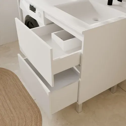 Meuble Pour Lave-linge Idea, Plan Vasque Déportée 124 Cm X 65 Cm- Blanc- Vasque à Droite