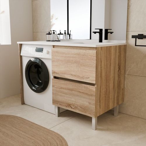 Meuble Pour Lave-linge Idea, Plan Vasque Déportée 124 Cm X 65 Cm- Bois- Vasque à Droite